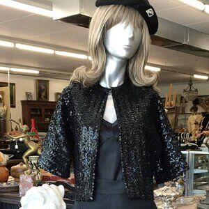 Vintage 1950s Sequined Jacket 3/4 Sleeves Sz S